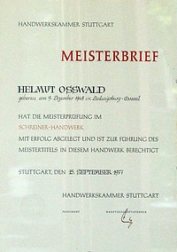 Meisterbrief Helmut O&szlig;wald