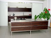 Designerküche von Eggersmann: Edelholz Makassar / Edelstahl