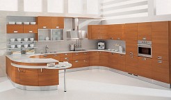 Italienische Designerk&uuml;che mit K&uuml;chenoberfl&auml;che aus Echtholz: Kirsche natur (Aster Cucine Domina)