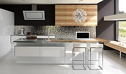 Italienische Designerk&uuml;che mit K&uuml;chenoberfl&auml;che aus Echtholz: Olive natur (Aster Cucine Contempora Ulivo)