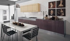 Italienische Designerk&uuml;che mit K&uuml;chenoberfl&auml;che aus Echtholz: L&auml;rche natur (Aster Cucine Contempora Larice)
