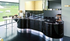 Italienische Designerk&uuml;che mit K&uuml;chenoberfl&auml;che aus Echtholz: Ebenholz natur poliert (Aster Cucine Domina)