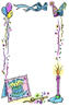 Partybogen mit Ballons und Geschenk unten links.