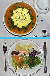 Kürbiscremesuppe und bunter Salatteller