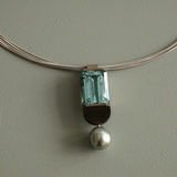 Weissgold, Aquamarin, Ebenholz, Tahitiperle