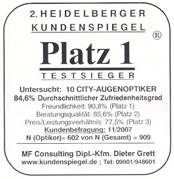 Heidelberger Kundenspiegel 2007 - Testsieger Kundenzufriedenheit für unser Optiker-Fachgeschäft Haus der Brille