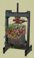 alte Obstpresse mit Blumen .
