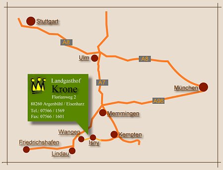 Anfahrtsbeschreibung Landgasthof Krone, 88260 Eisenharz Argenb�hl