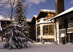 Winteransicht, Hotel Lindenhof bei Passau im Bayerischen Wald, Bayern mit verschneitem Garten