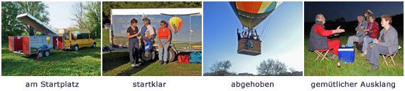 Ballonfahrt ohne Hektik, Pause vor dem Start, gem&uuml;tlicher Ausklang am Landeplatz