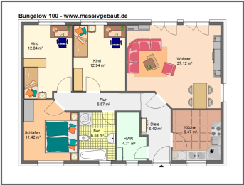 Grundriss Bungalow 100 - Das Familienhaus