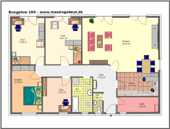 Grundriss Bungalow 160 - Bungalow bauen im XXL-Format