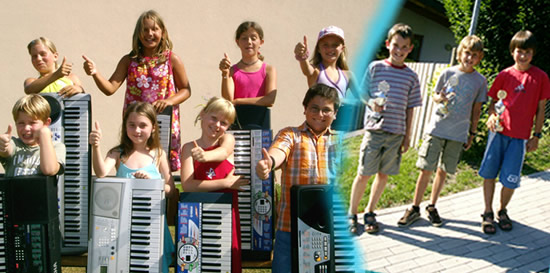 Musikschule Ehrhardt - Kinder mit Keyboard und Pokal