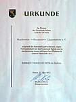 Ehrenvereinssitz-Urkunde
