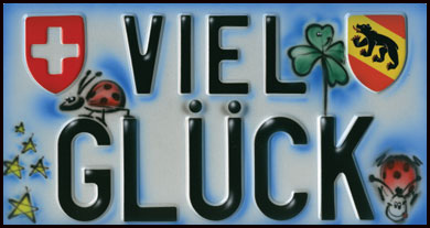 Airbrush Autoschild mit Gl&uuml;ckfiguren
