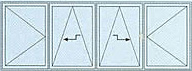 4-teiliges Element mit zwei Schiebefl&uuml;geln und zwei Drehfl&uuml;geln 