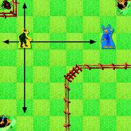 Bewegungsmuster des J&auml;gers im Brettspiel Pferdemist (Turm), entlehnt dem Schach