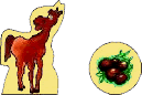 Ben&ouml;tigtes Materal bei der Brettspiel Variante Pferde-Solitaire: das Pferd und ein paar Pferde&auml;pfel