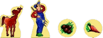 Ben&ouml;tigtes Materal bei der Brettspiel Variante Mistspiel: das Pferd, der Bauer, Pferde&auml;pfel und Gem&uuml;sekarten