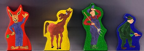 alle vier Spielfiguren aus dem Brettspiel Pferdemist - ob zum Lernen der Z&uuml;ge f&uuml;r Schach oder einfach nur als Spa&szlig;.