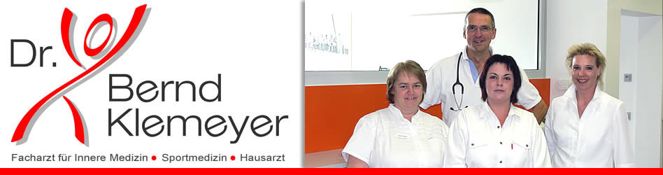 Hausarzt und Facharzt f�r Innere Medizin und Sportmedizin - Dr. med Bernd Klemeyer, Tespe. Weitere Fachbereiche: Reisemedizin und Tauchmedizin. Wir f�hren durch: Laborcheck, Sonocheck, Laktattest, Gesundheitscheck, Prostatacheck, Gef��check, Herzinfarktcheck und Magenspiegelung.
