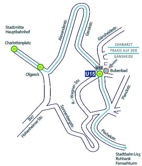 Lageplan: Anfahrt zur Praxis auf der G&auml;nsheide 