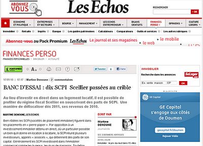 Lire Les Echos - Comparatif de dix SCPI Scellier 