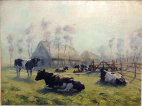 4b, Johann-Wilh. van der Heide, 1878 - 1957, K�he a.d.Weide, �l/Lwd. ,  60 x80 cm
