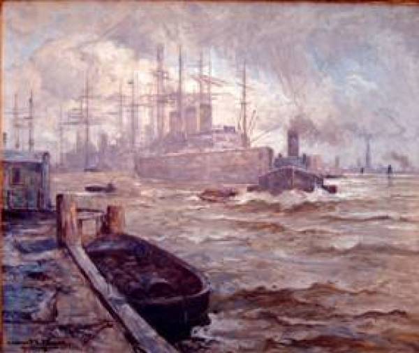9d. Albert Wenk, 1863 - 1934, "Hamburger Hafen", Öl/Lwd., 100x120cm