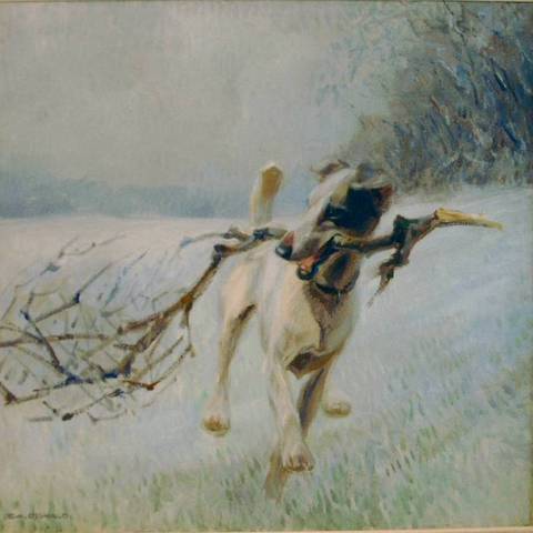 7k. Eugen Osswald, 1879-1960, Spielender  Barsoiwelpe, �L/Lwd, 60x70cm