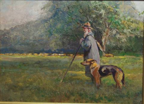 7e. Eugen Osswald, 1879-1960, Sch�fer mit Hund, �l/Lwd., 35x48cm