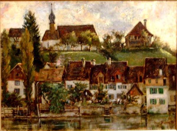8p. Paul Thiem, 1858-1922, "Stein am Rhein", Öl/Lwd., 25x33cm,