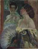 1e. Carl (Karl) Bauer, 1868-1942, "Vor bl�ulichem Spiegel", �l/Lwd, 37,5 x 29,5 cm