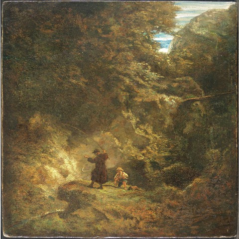 8c  Carl Spitzweg, Angelnder M�nch, �l/Karton,  53,2 x 27 cm