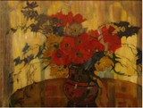3h5 Anna Sophie Gasteiger, 1877-1954, "Roter Mohn und Rittersporn", Öl/Lwd., 50 x 65,5 cm