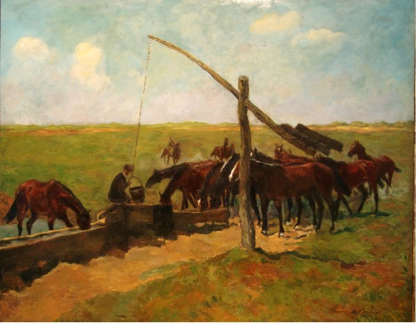 zt2   Eduard Thöny, 1866-1950, "Pferde in der Puszta", Öl/Lwd., 77,5 x 98 cm