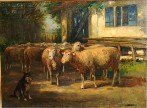 5a  Johann-Daniel Holz (1867-1945), "Schafe vor dem Stall", Öl/Lwd., 60 x 81cm