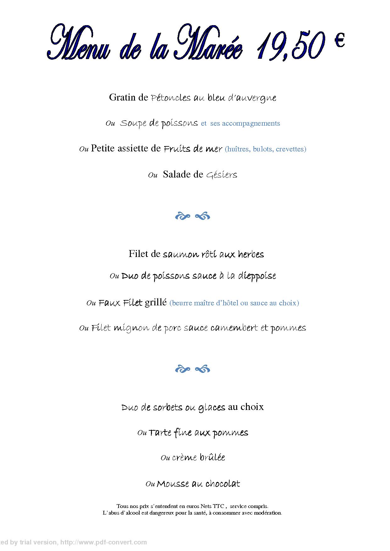 Menu à 19.50 €