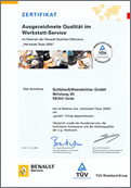 Zertifikat f�r ausgezeichnete Qualit�t im Werkstatt-Service bei Schl�ter & Weinek�tter