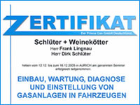 Zertifikat - Gasanlagen in Fahrzeugen