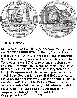�sterreichs Marine hoch im Kurs - Die S.M.S. Sankt Georg auf der 20-Euro-M�nze