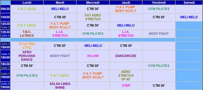 Programme des cours au club de sport de Toulon centre