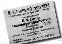 Eintrittskarte SV Lurup Hamburg - Hamburger SV, 20.04.1981