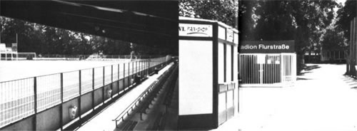 Die Sitzplatztrib�ne und der Eingangsbereich an der Flurstra�e