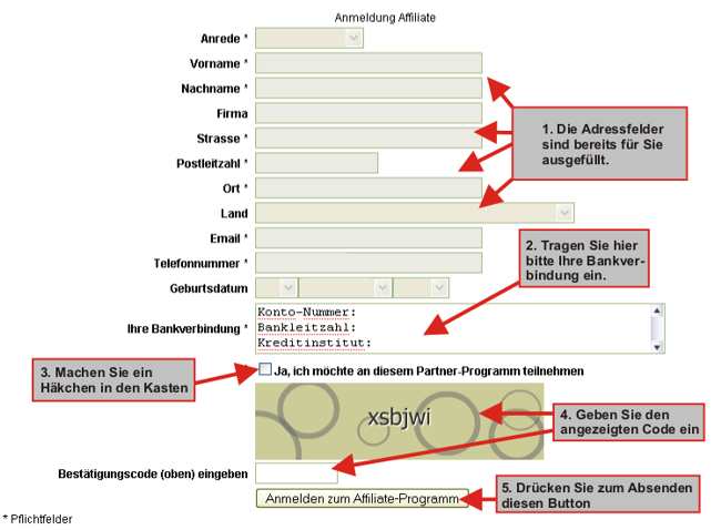 Formular Partnerprogramm