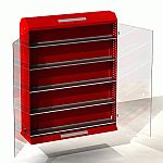 Doppeseitiges Regal mit Vitrine