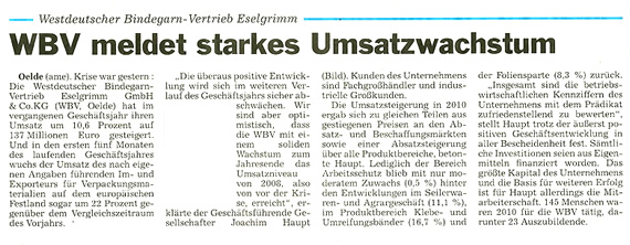 Die Glocke: WBV meldet starkes Umsatzwachstum
