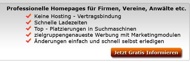Hompages f&uuml;r Firmen, Vereine, Anw&auml;lte etc.