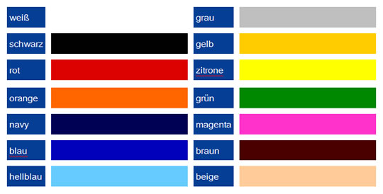 Textilveredelung, Textilien beflocken, Textildruck mit Flock, verf&uuml;gbare Farben