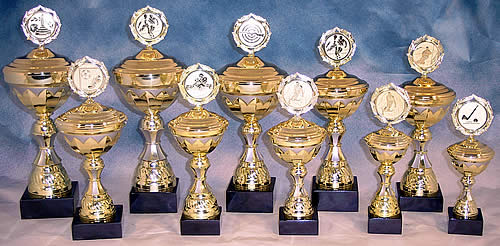 Pokale Fisch in Kellberg bei Passau - Metallpokale M17/1-10    gold/silber-matt